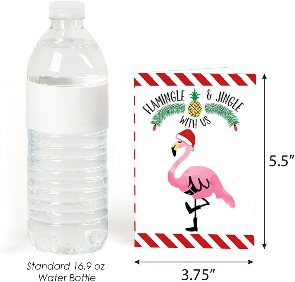 Flamingle Bells Fill-In Tropical Flamingo Christmas Party Invitations 8 Count