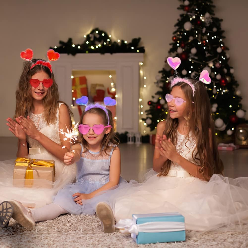 12Pcs Valentine Heart Headbands and Sunglasses for Kids Adults