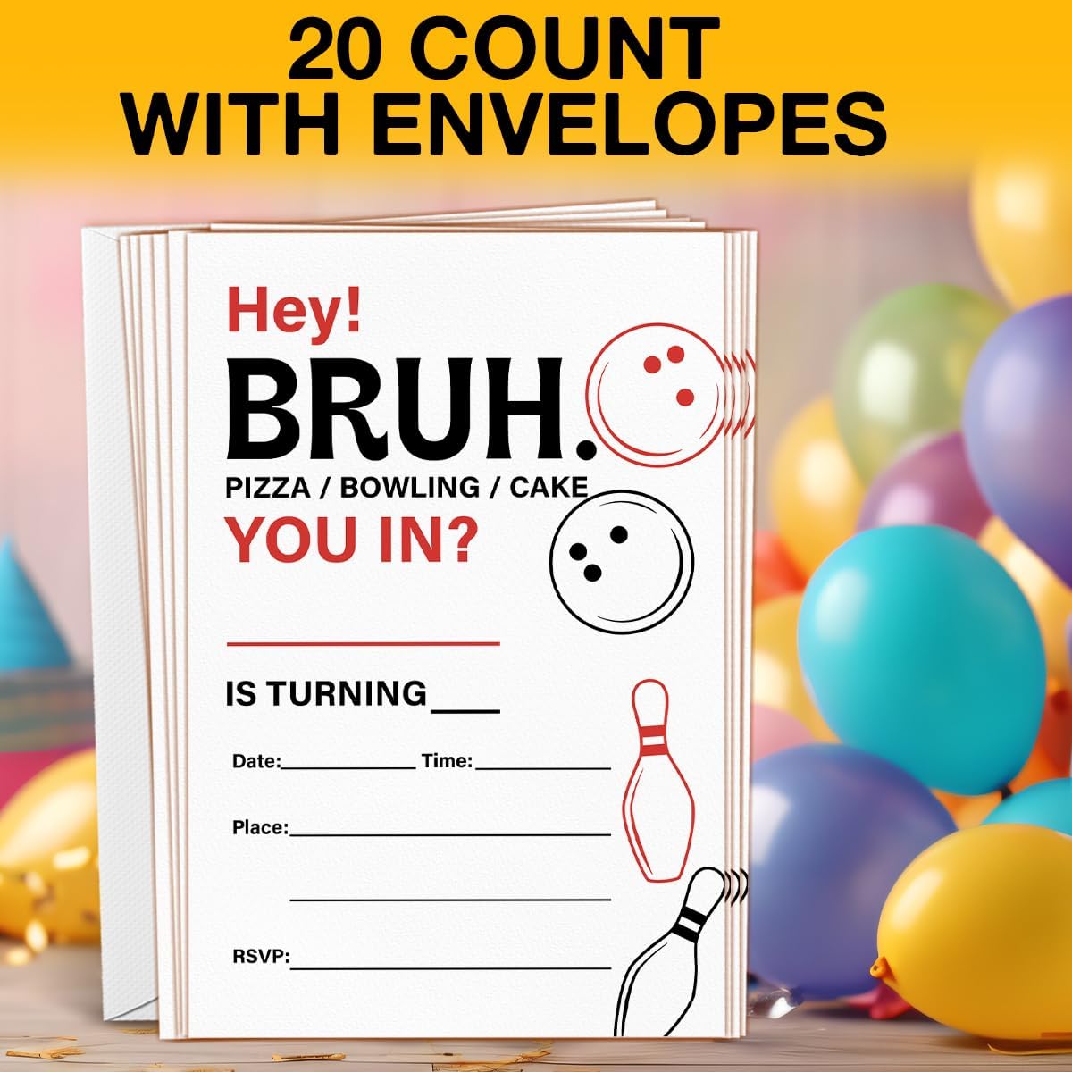 RNYJJ Bowling Birthday Invites with Envelopes 20 Count