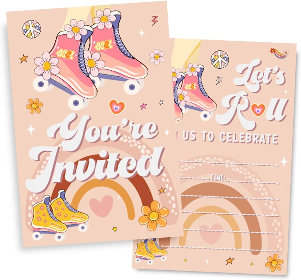 Rainbow Roller Skate Birthday Invitations 30-Pack