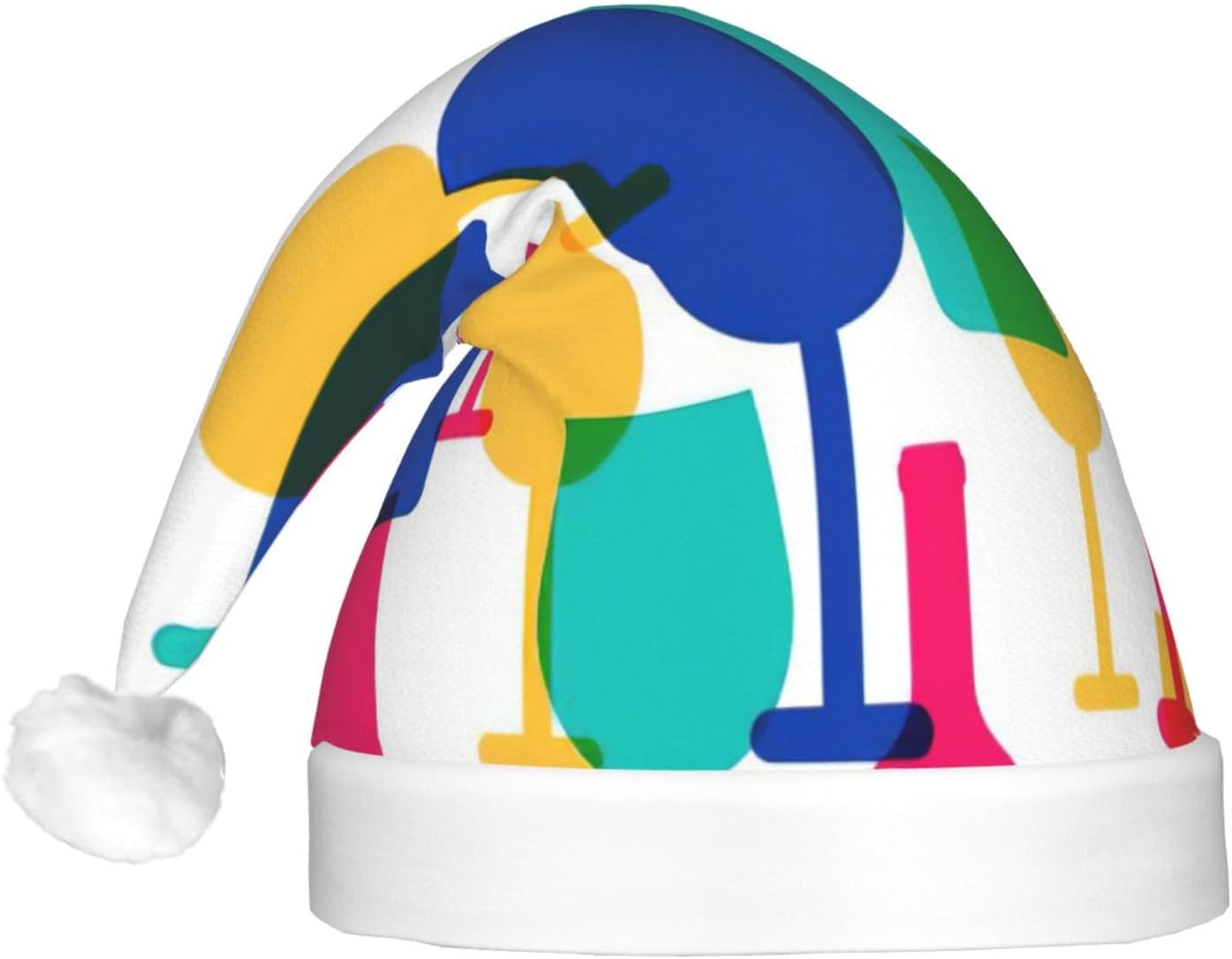 Cocktail Glasses And Wine Bottles Print Christmas Hat With Led Lights
