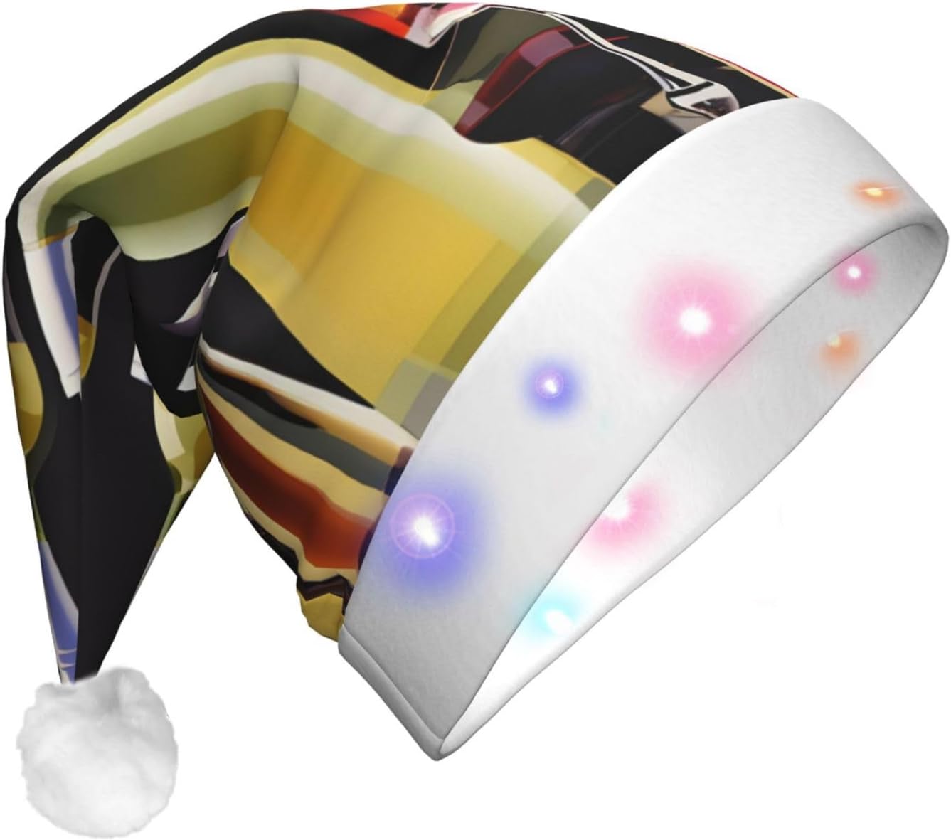 Cocktail Glasses Wine Bottles Print Christmas Hat with LED Lights