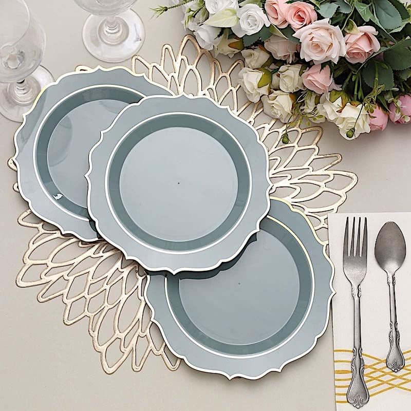 Balsa Circle 10 Dusty Blue 8-Inch Plastic Dinner Plates with Gold Rim