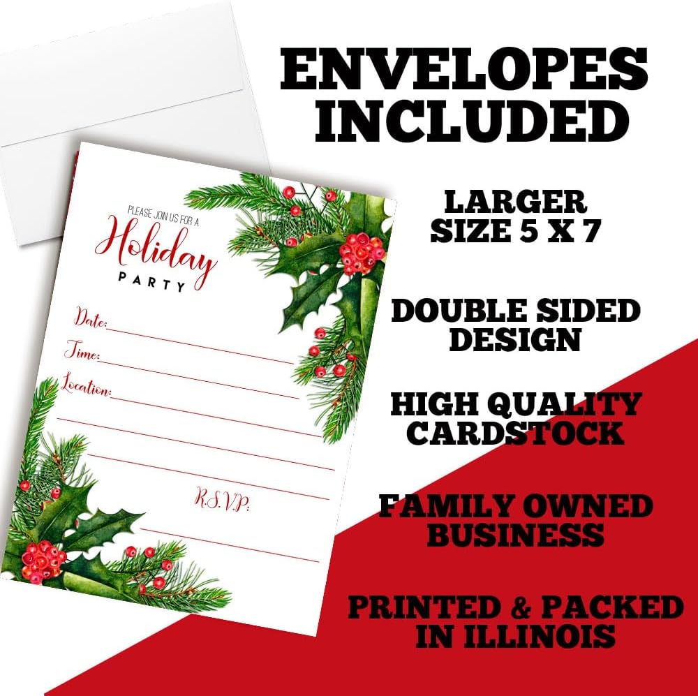 Amanda Creation Holiday Invitations with Envelopes 20 Pack