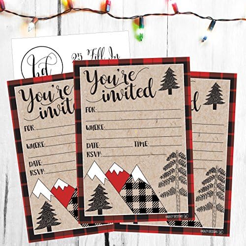 Hadley Designs 25 Plaid Woodland Holiday Invitations