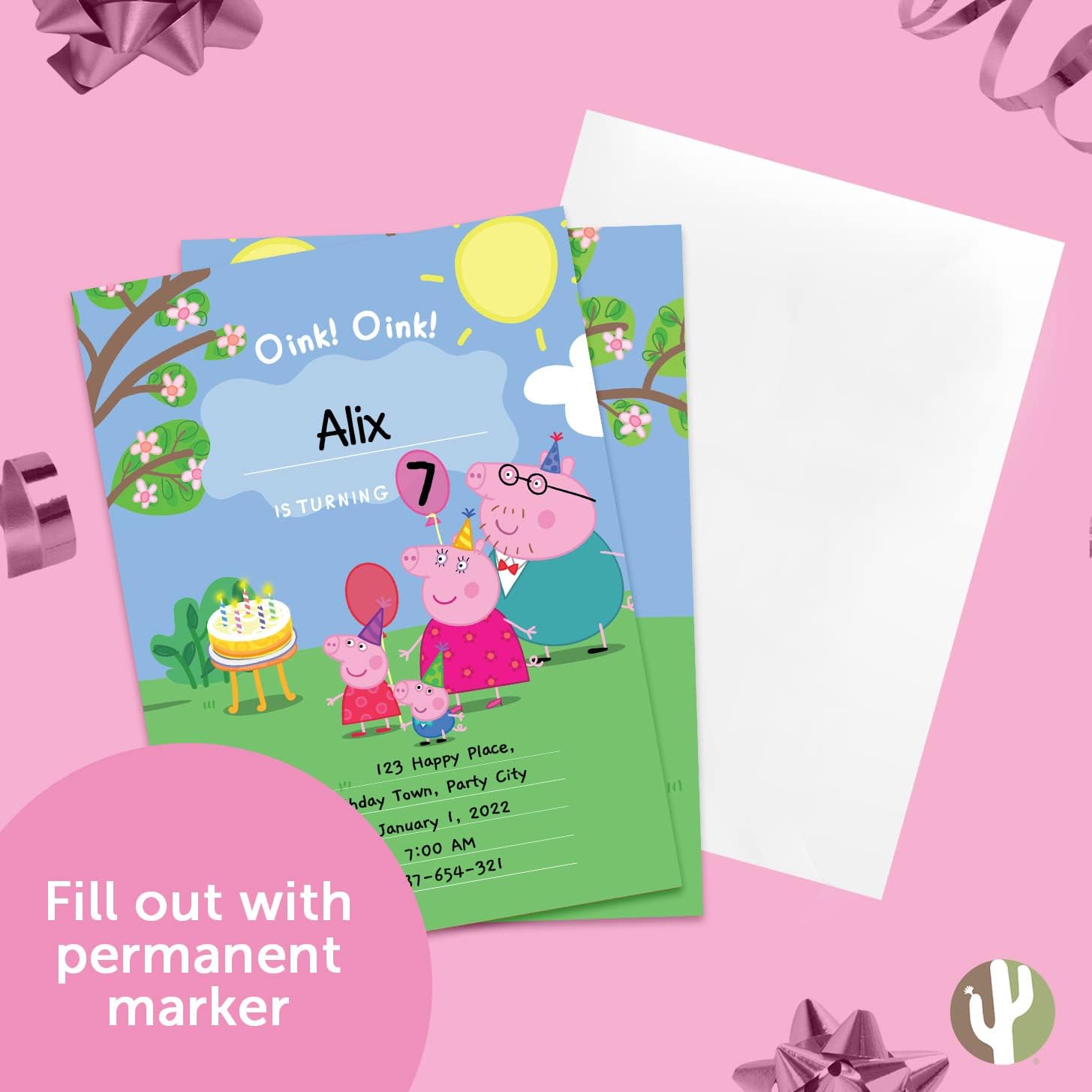Desert Cactus Peppa Pig Birthday Invites 10 Count With Envelopes