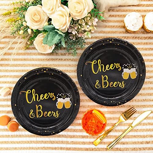 Cheers Beers Birthday Plate Set 16 Pcs Black Gold