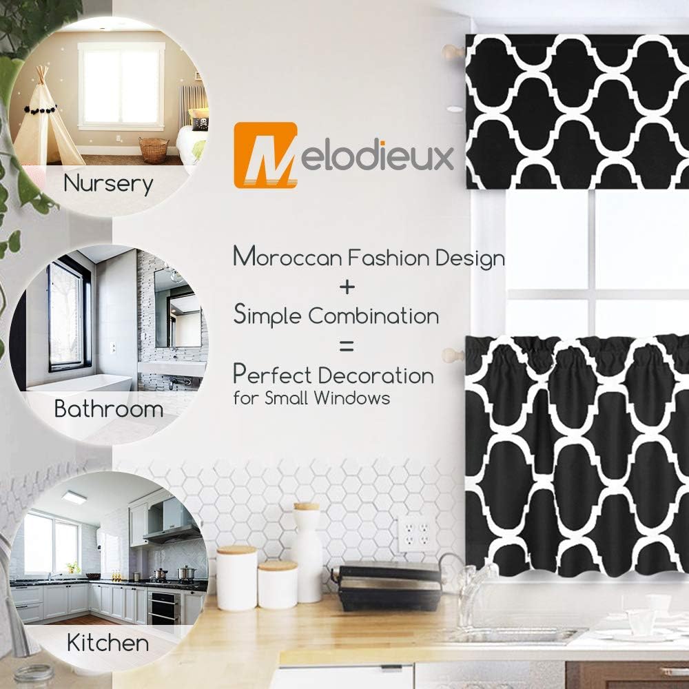 Melodieux Moroccan Print Curtain Valance 52x18 Black 1 Panel