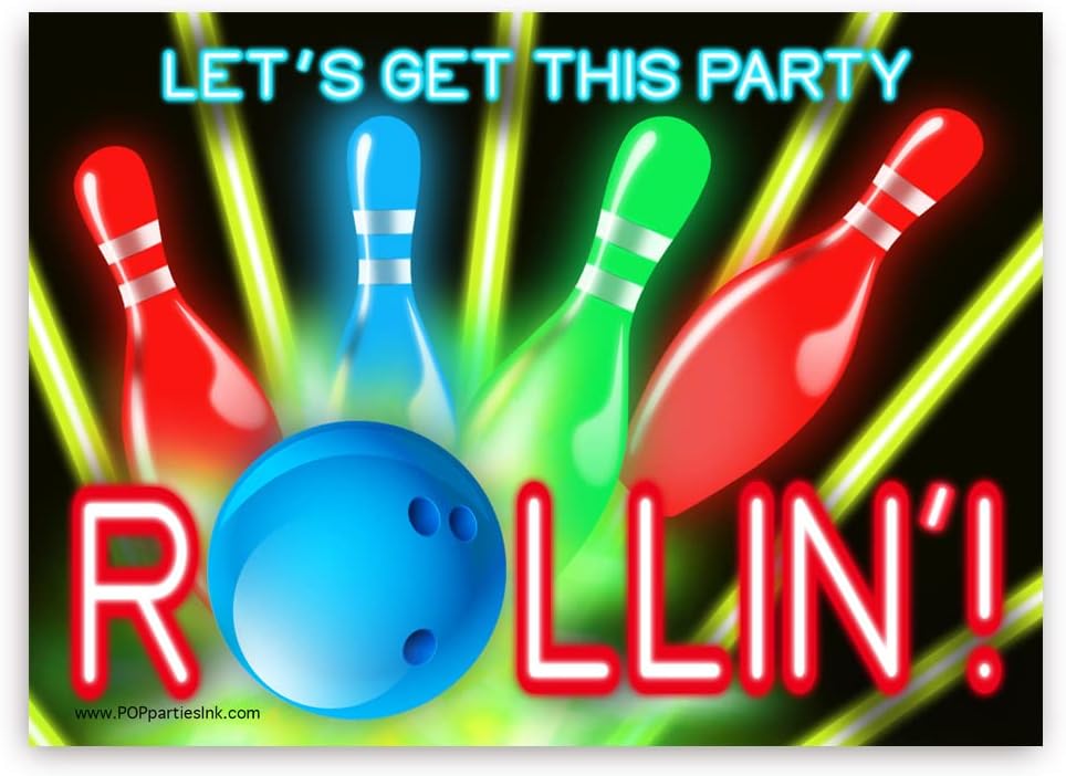 POP parties Ink Bowling Party Invitations Glow Red