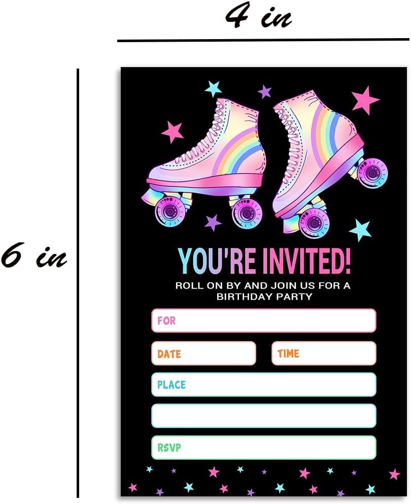 Skating Party Invitations with Envelopes Black