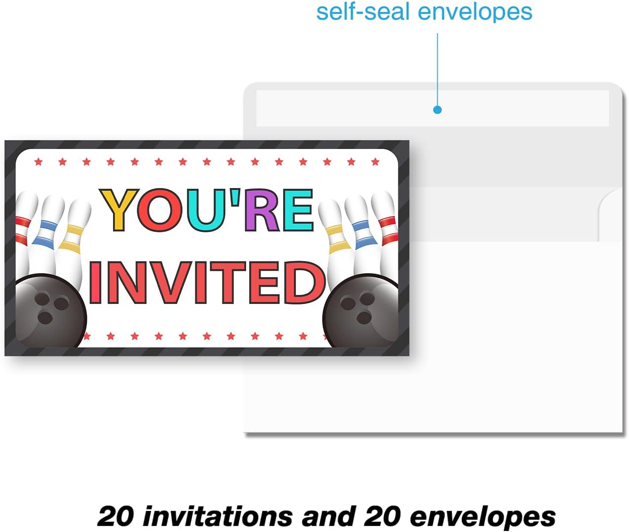 Bowling Birthday Party Invitations Set of 20 with Envelopes