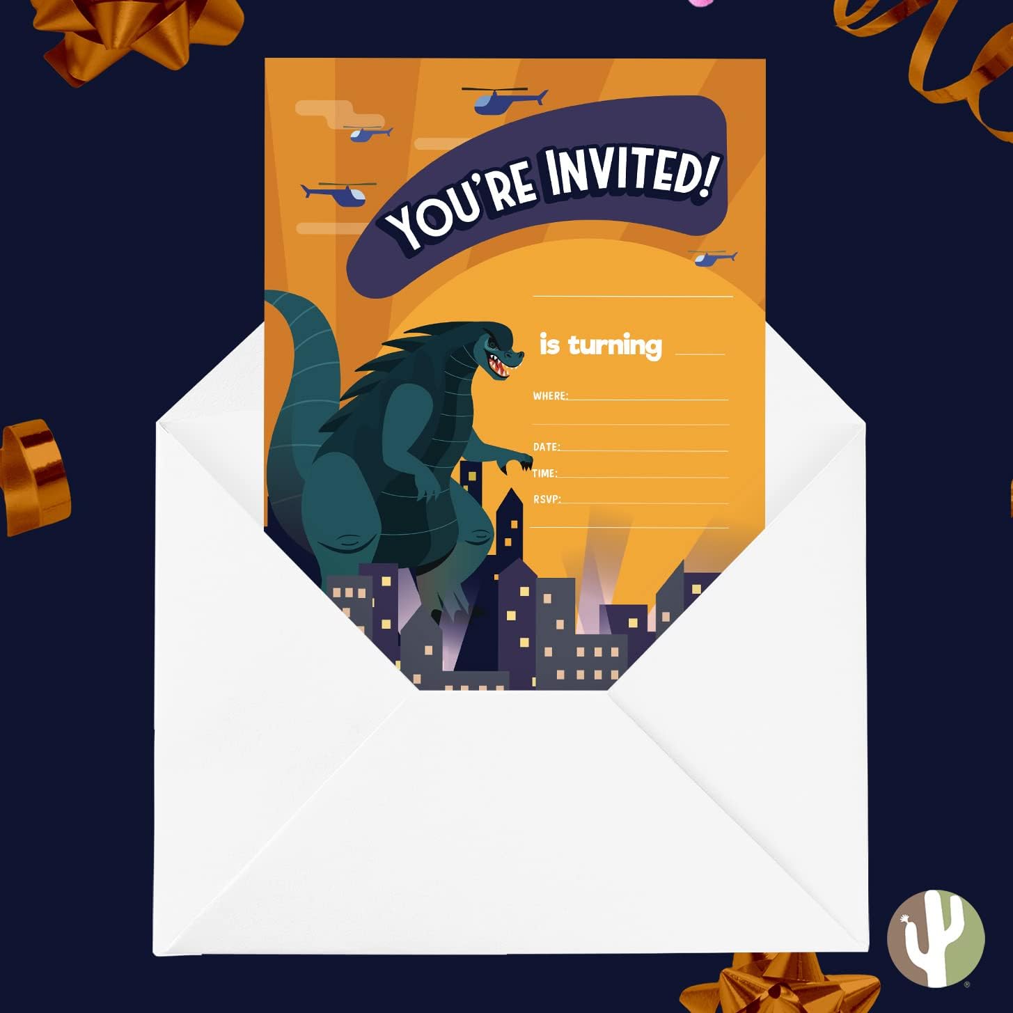Coastal Palm Godzilla Birthday Invites with Envelopes 25 Count