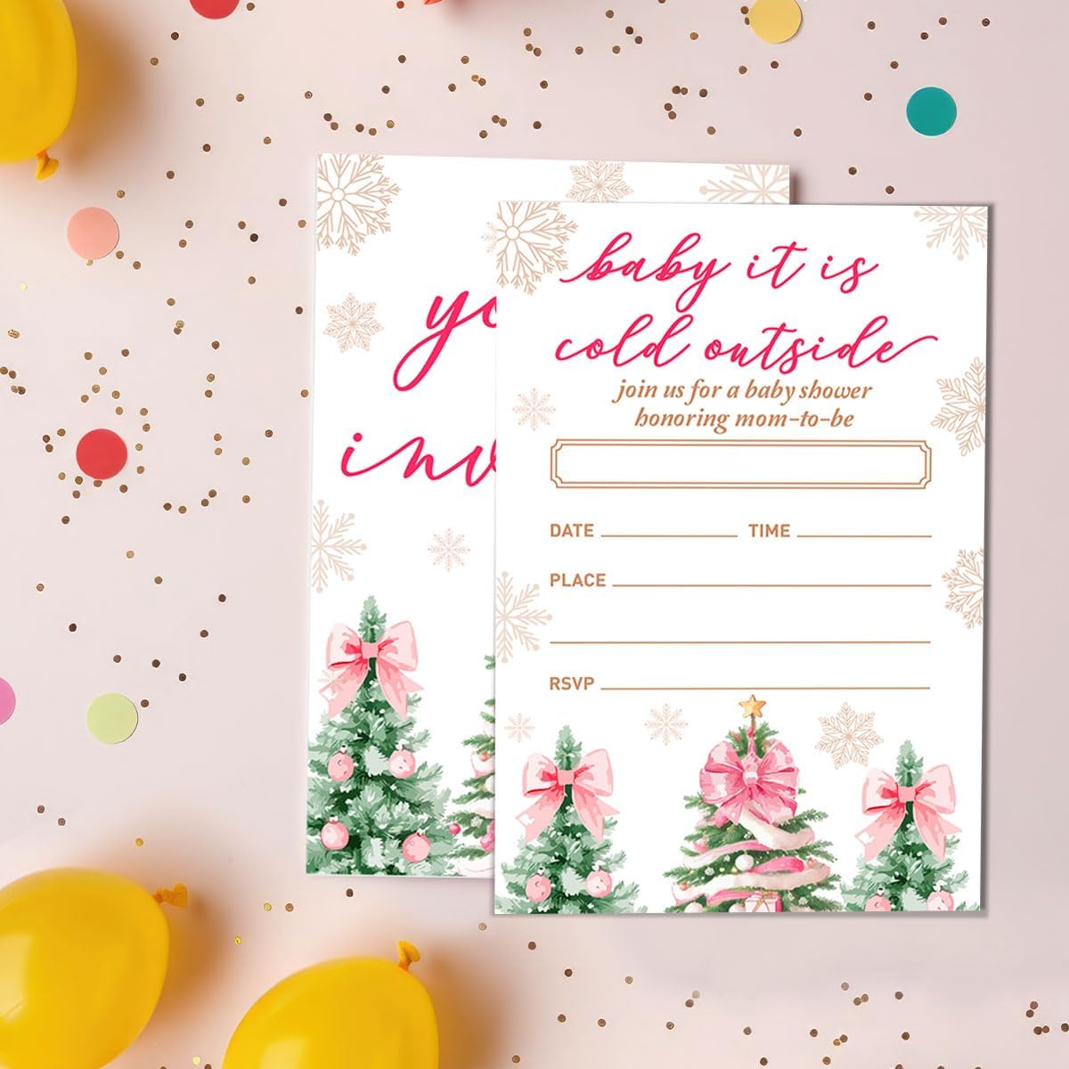Winter Baby Shower Party Invitations Set of 20 Pink Christmas