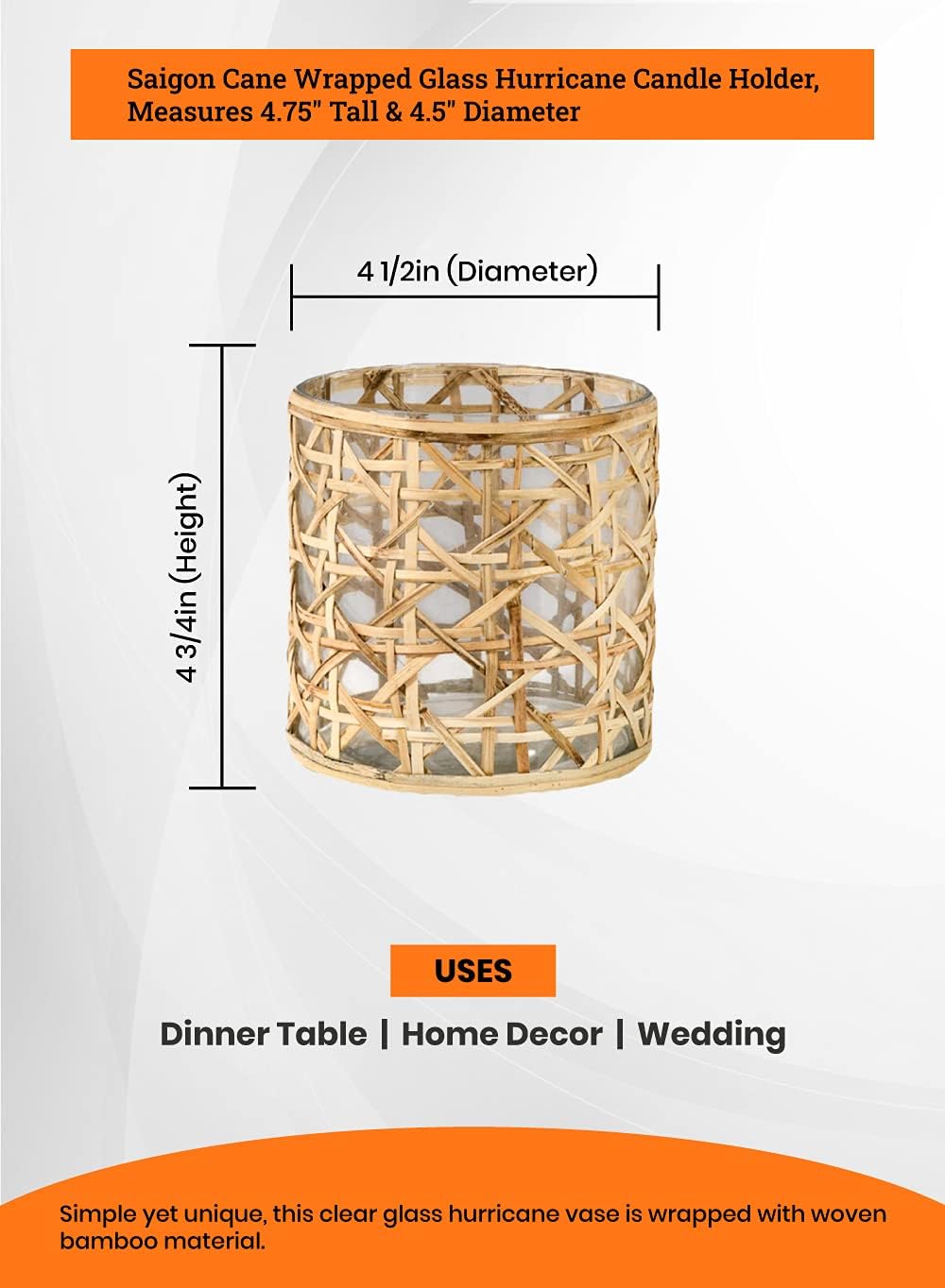 Serene Spaces Living Saigon Cane Wrapped Glass Hurricane Candle Holder