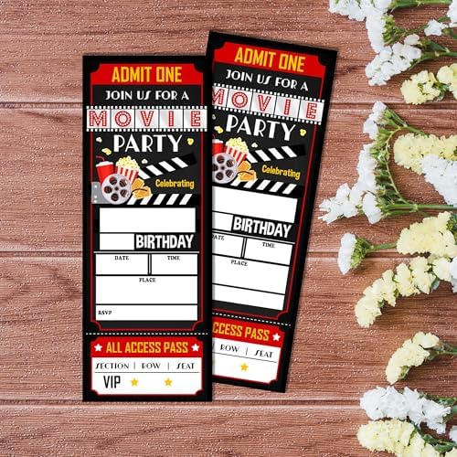 Birthday Cards 20 Movie Party Ticket Invites Red Black with Envelopes