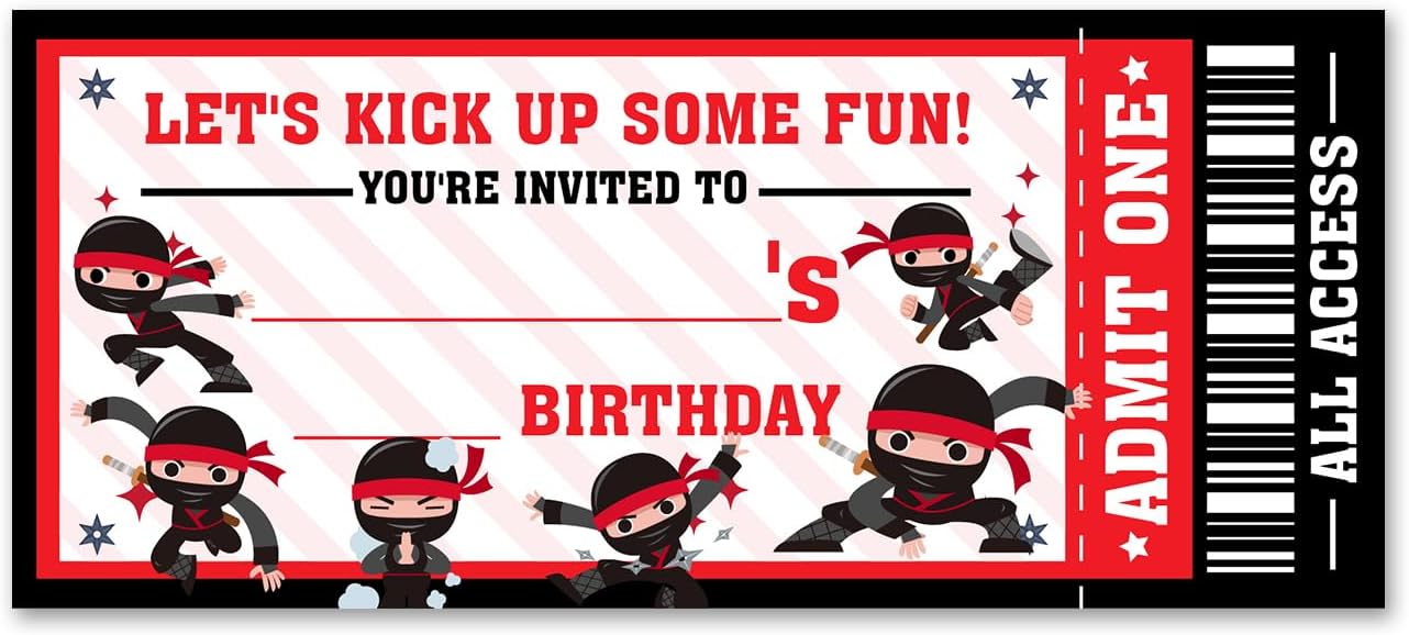 VAHATAN Ninja Birthday Invitations 20-Pack with Envelopes