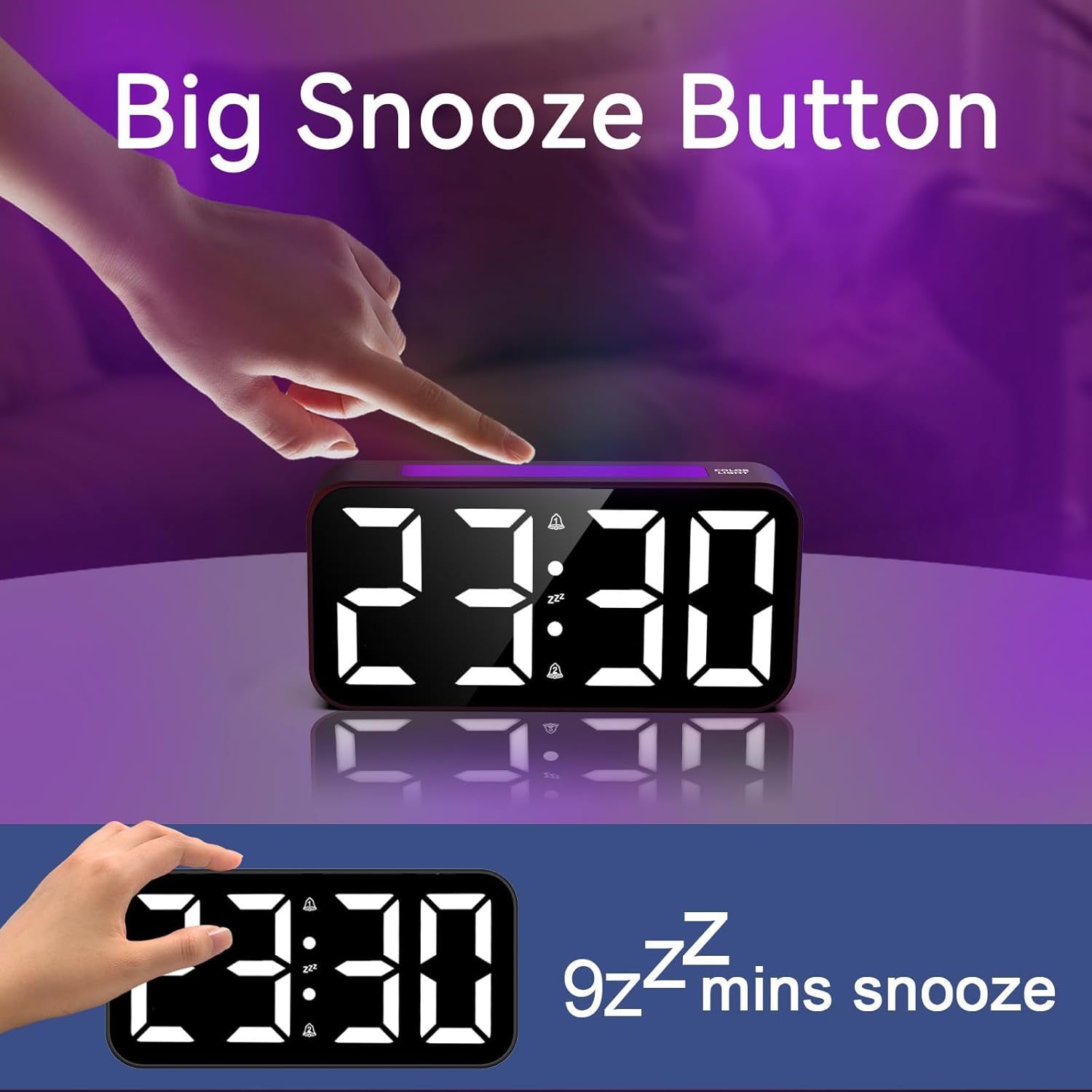 Vibrating Alarm Clock for Heavy Sleepers with Night Light and Large Display
