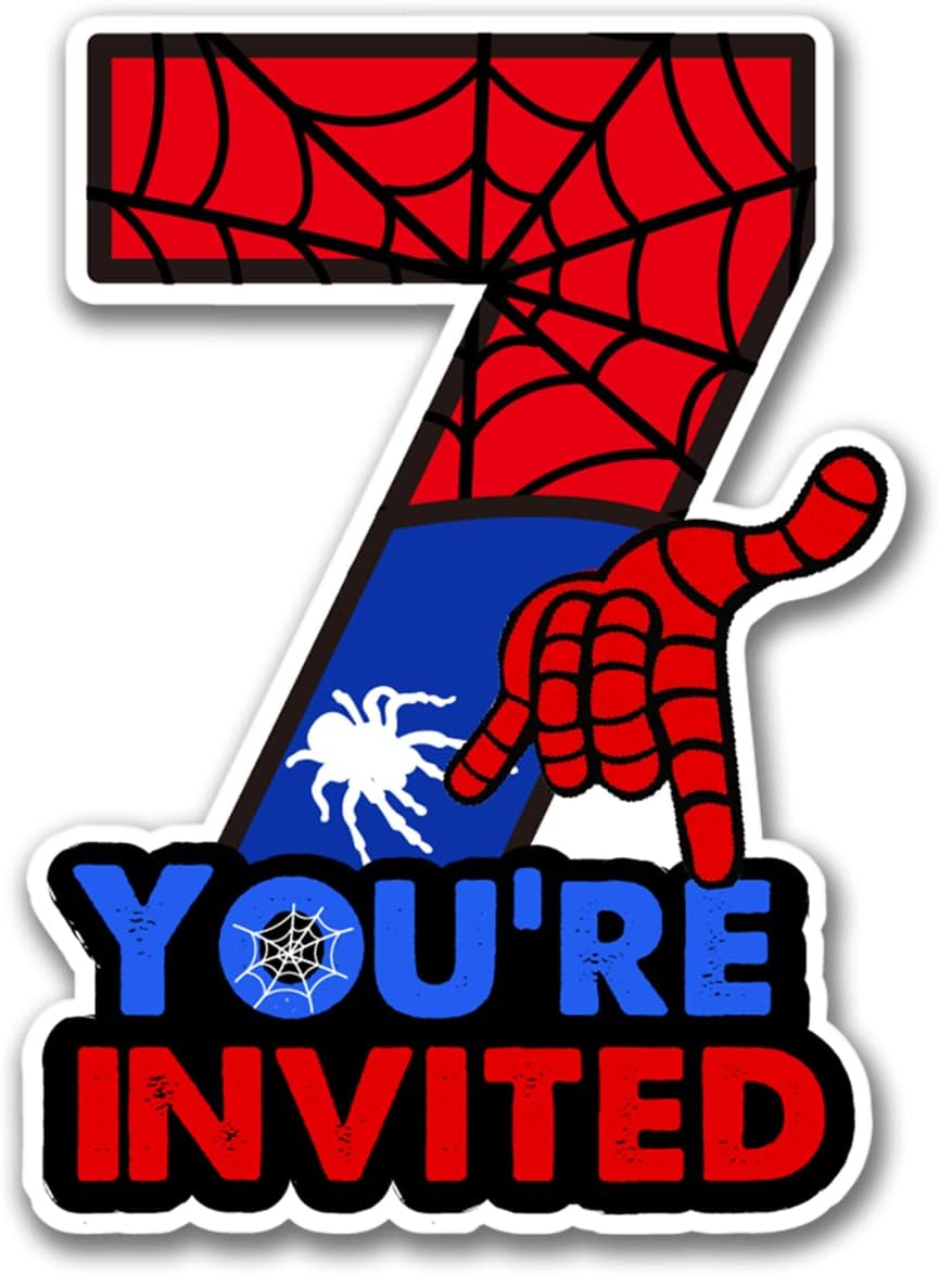 Superhero 7th Birthday Invitations with Envelopes 20 Count