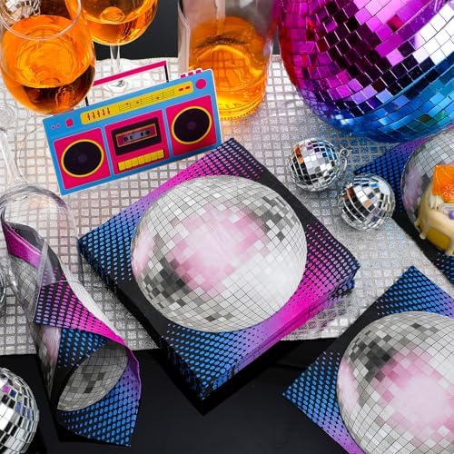 60 Pcs Disco Ball Paper Napkins Set for Parties