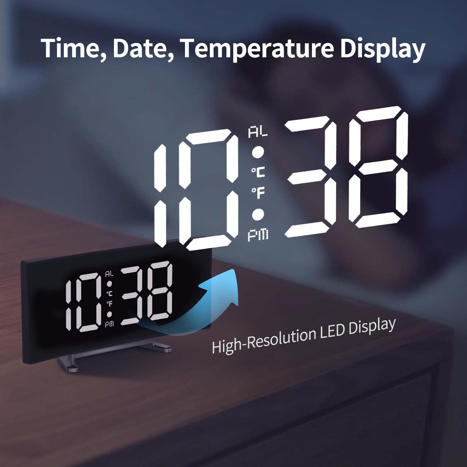 LED Digital Alarm Clock for Bedroom with Snooze and Temperature