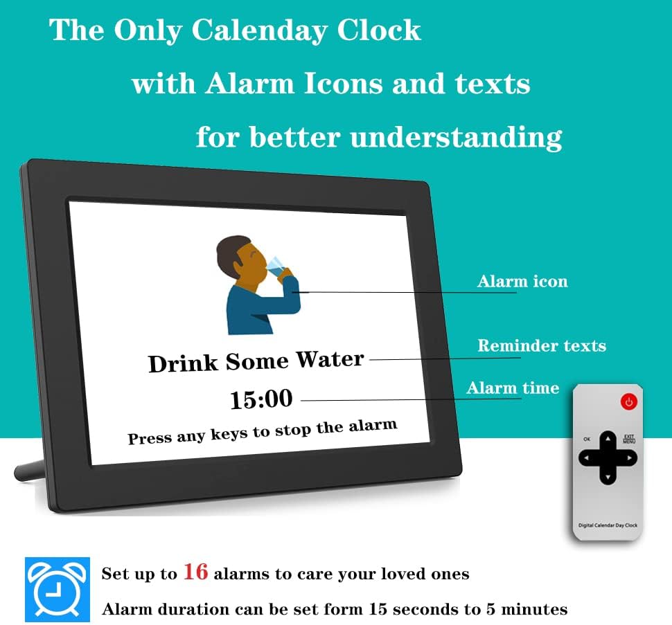 7 Inch Day Clock with 19 Alarms and 20 Custom Reminders