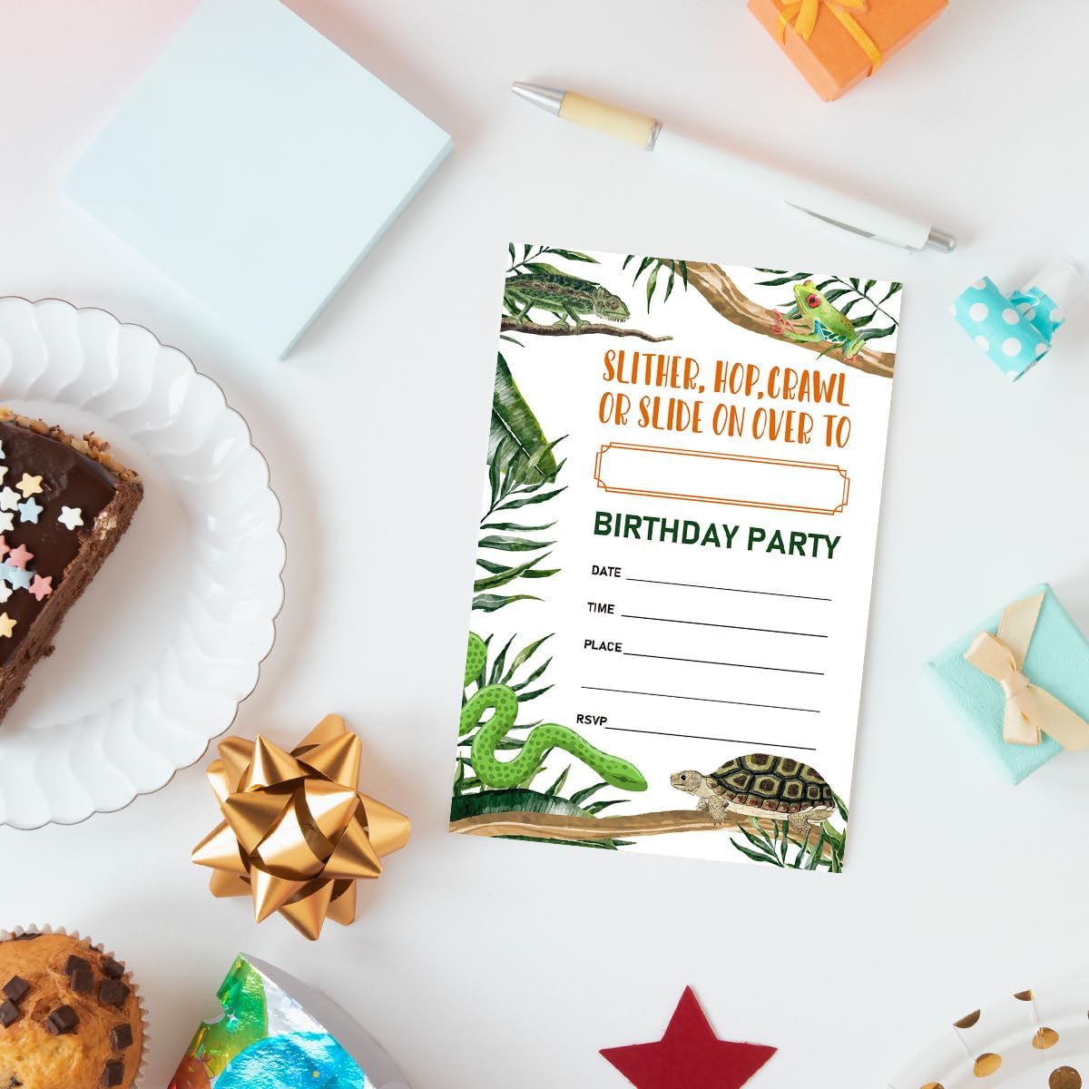 Reptile Birthday Invitations for Boy with Envelopes Set of 20