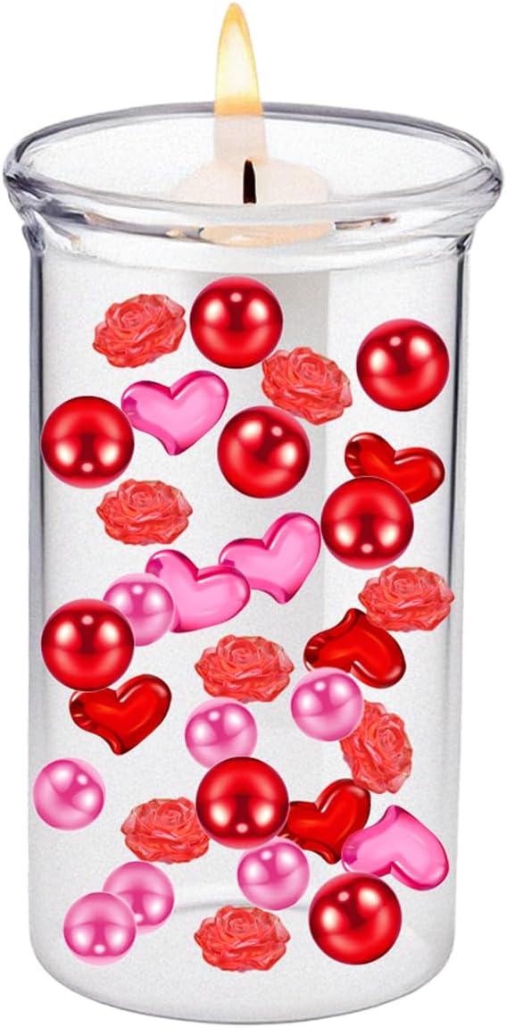 Valentines Day Vase Filler - Floating Candles Acrylic Heart Decorations