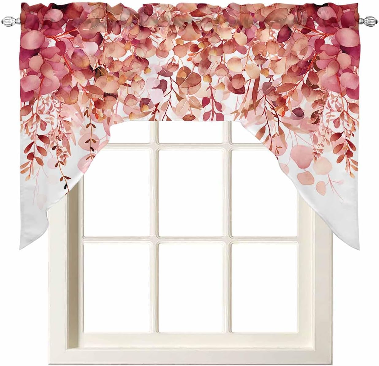 Red Eucalyptus Leaves Swag Valance for Kitchen Window