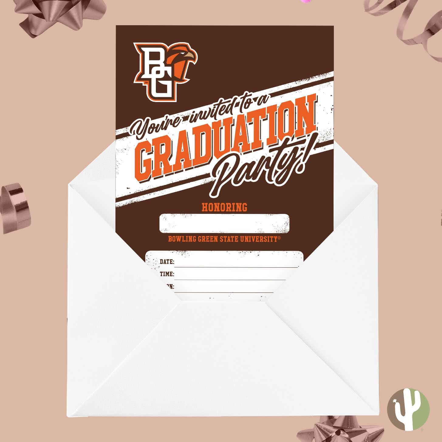 Desert Cactus BGSU Graduation Party Invitations 5x7 10 Count With Envelopes