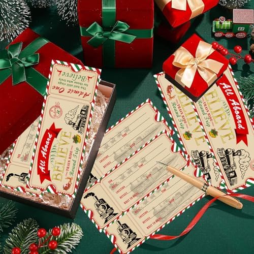 Christmas Believe Train Ticket Invitations with 25 Envelopes