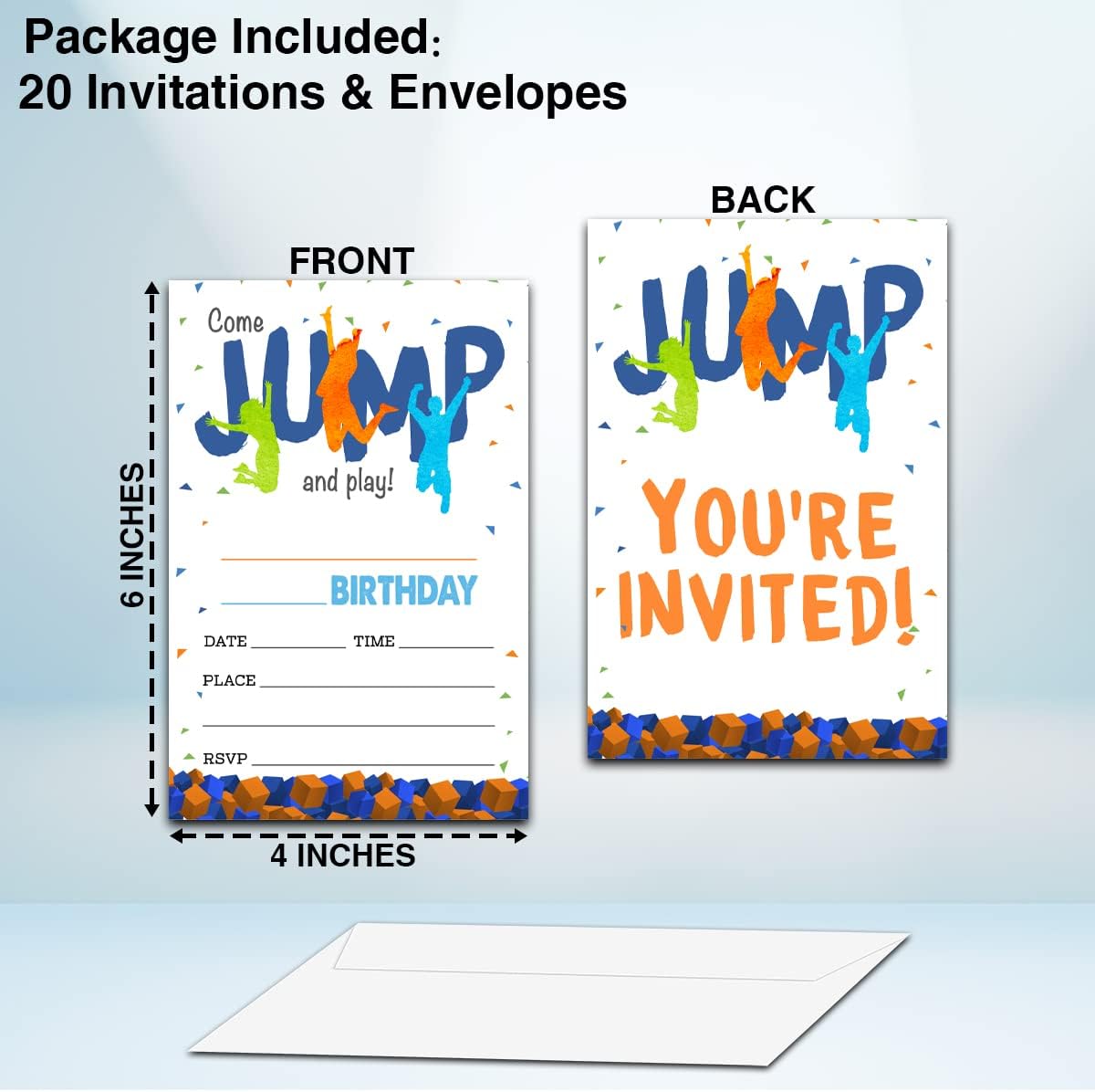 Trampoline Park Birthday Party Invitation Cards