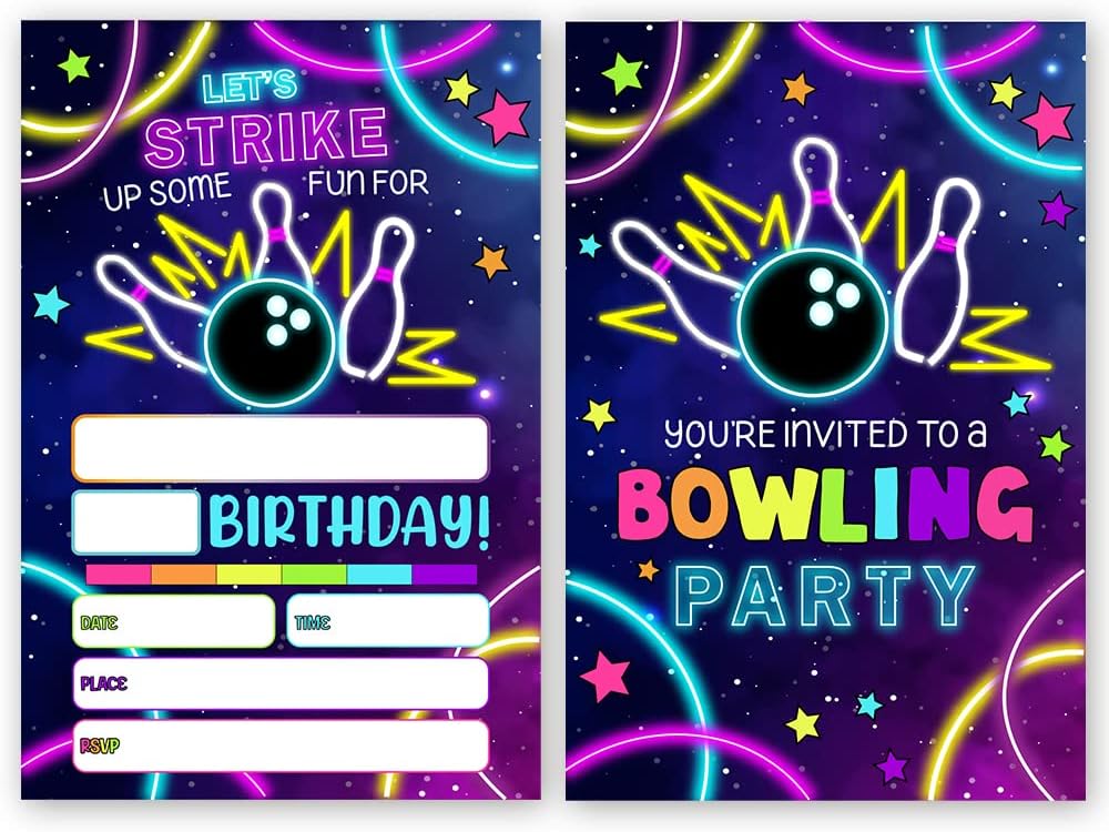 Fujloy Rainbow Neon Glow Bowling Invite Cards