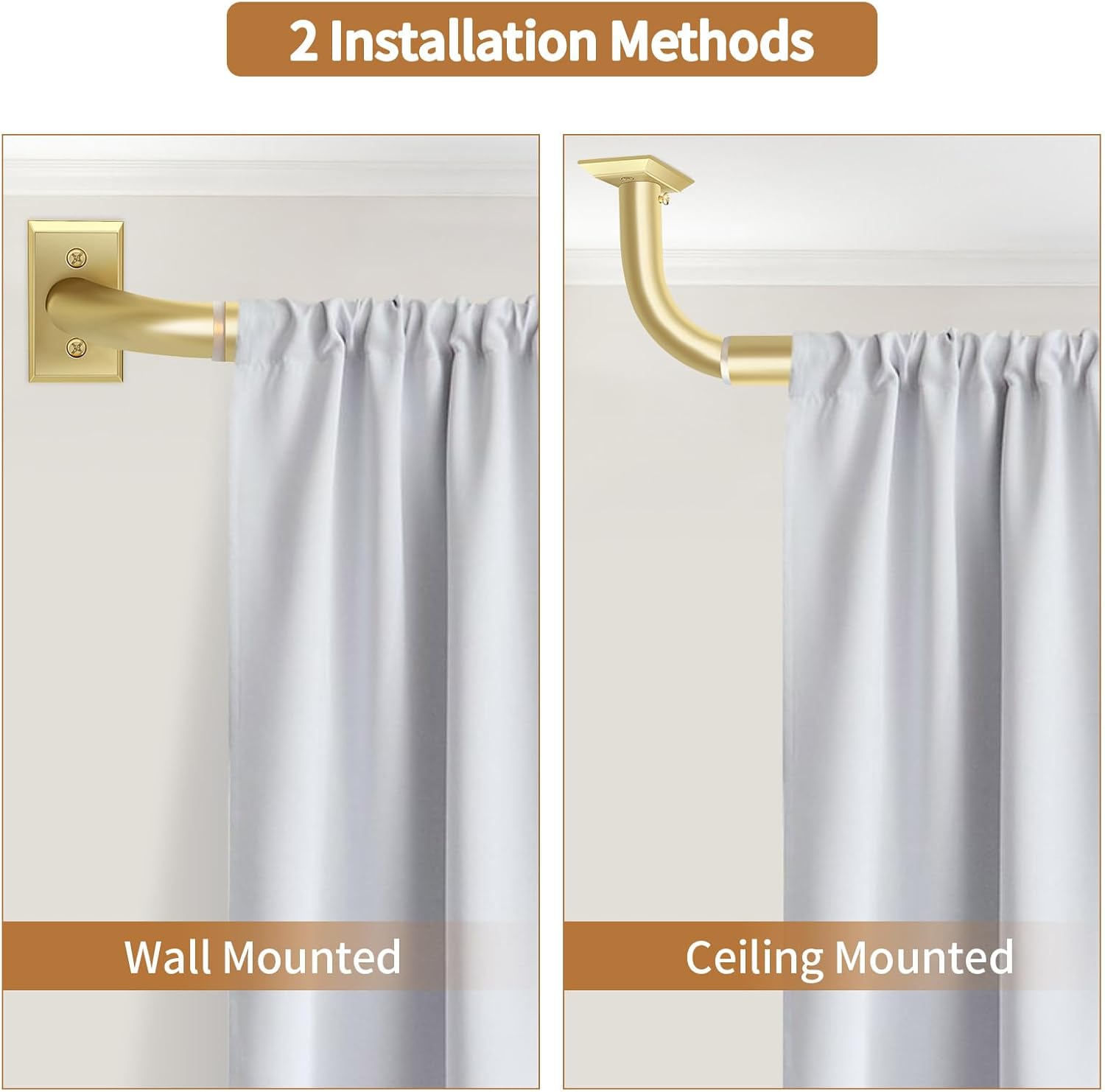 Gold Wrap Around Curtain Rod for Windows 28-48 Inches