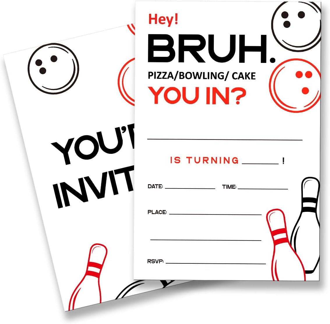 Bowling Birthday Invitation Set with Envelopes