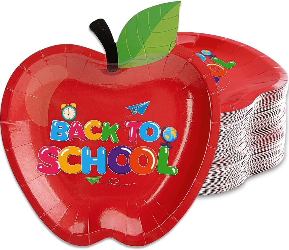 50PCS Back to School Red Apple Plates for Parties and Events