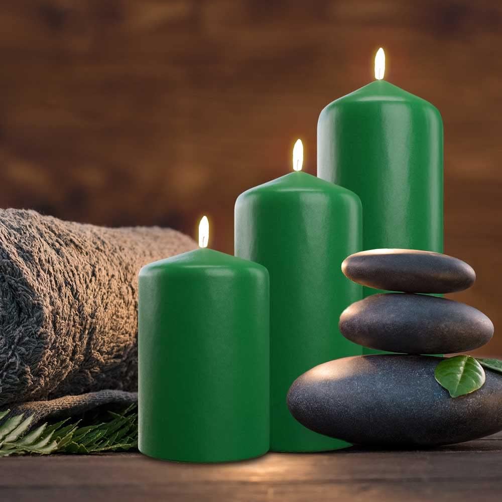 Bask Cone Top Pillar Candles Set of 3 Green