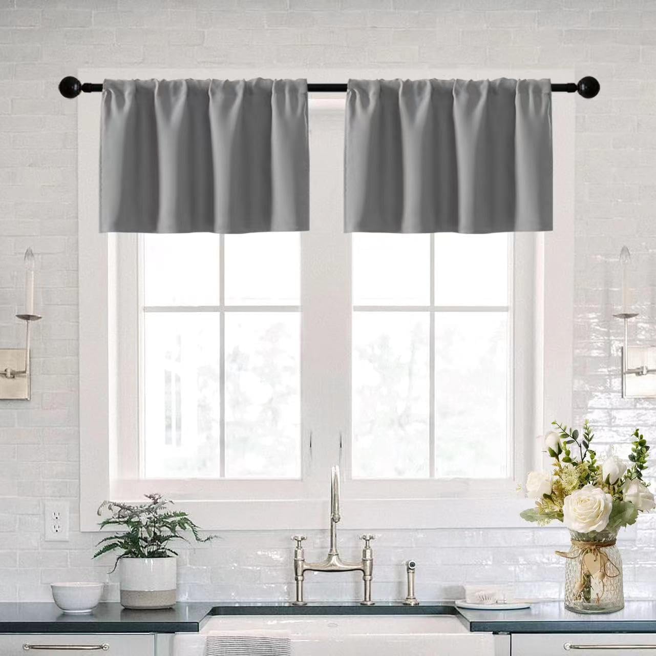 XTMYI Window Valance Set of 2 30 x 16 Inches Gray