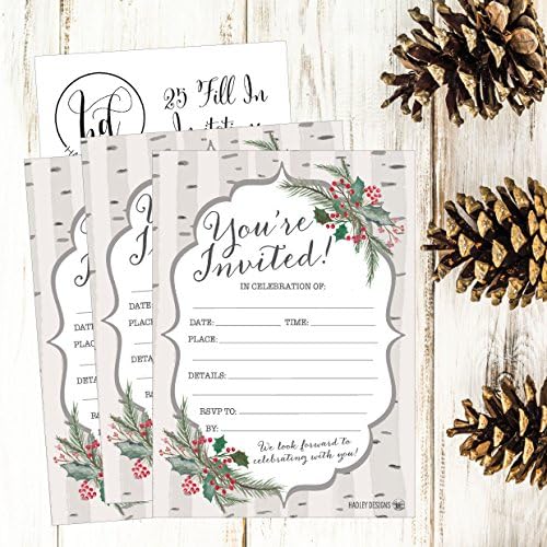 25 Woodland Holiday Invitations Rustic Christmas Winter New Years Xmas Dinner Party Invite