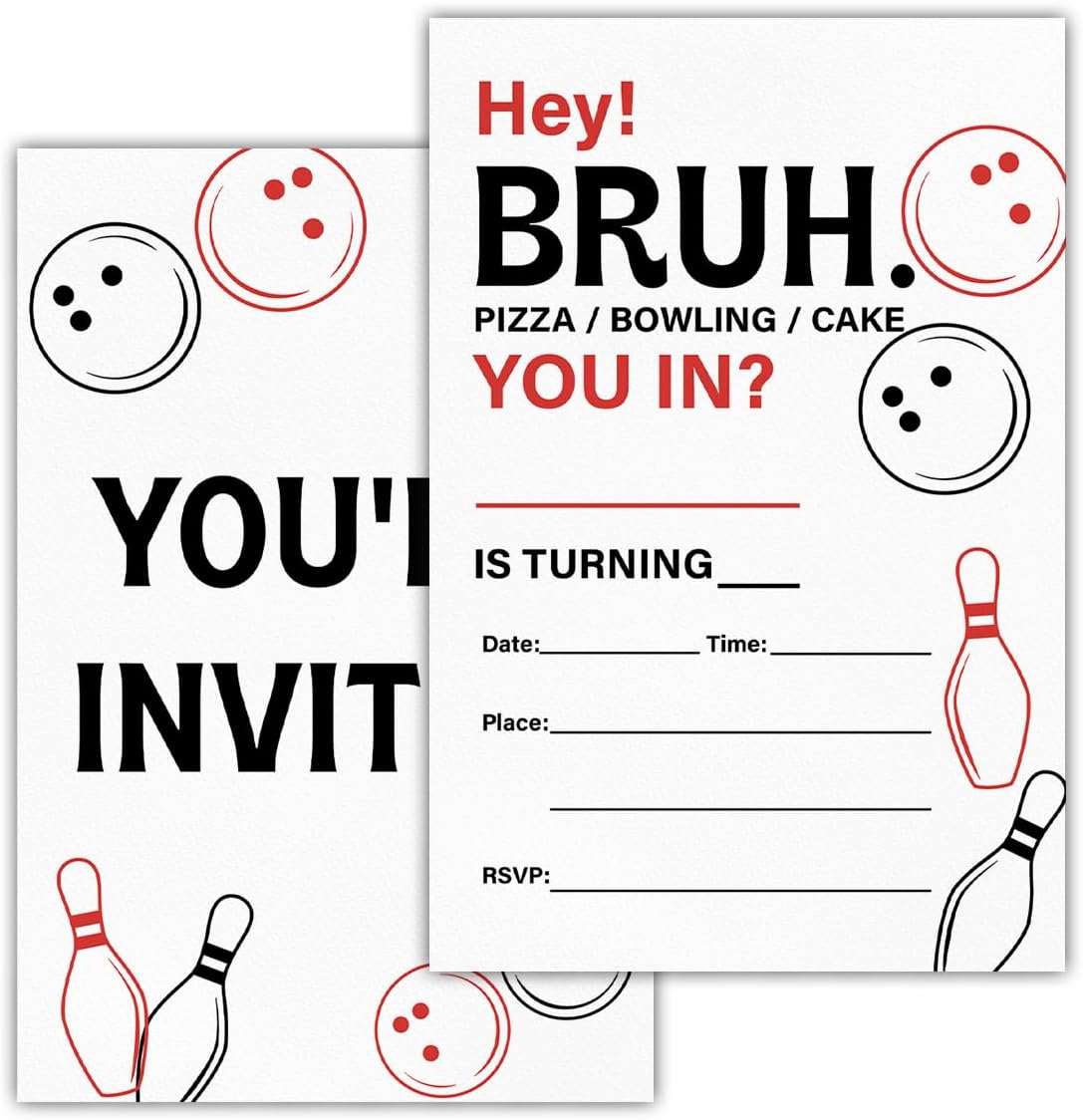 RNYJJ Bowling Birthday Invites with Envelopes 20 Count