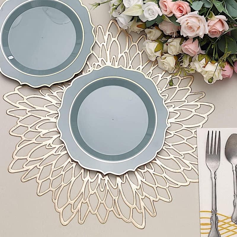 Balsa Circle 10 Dusty Blue 8-Inch Plastic Dinner Plates with Gold Rim
