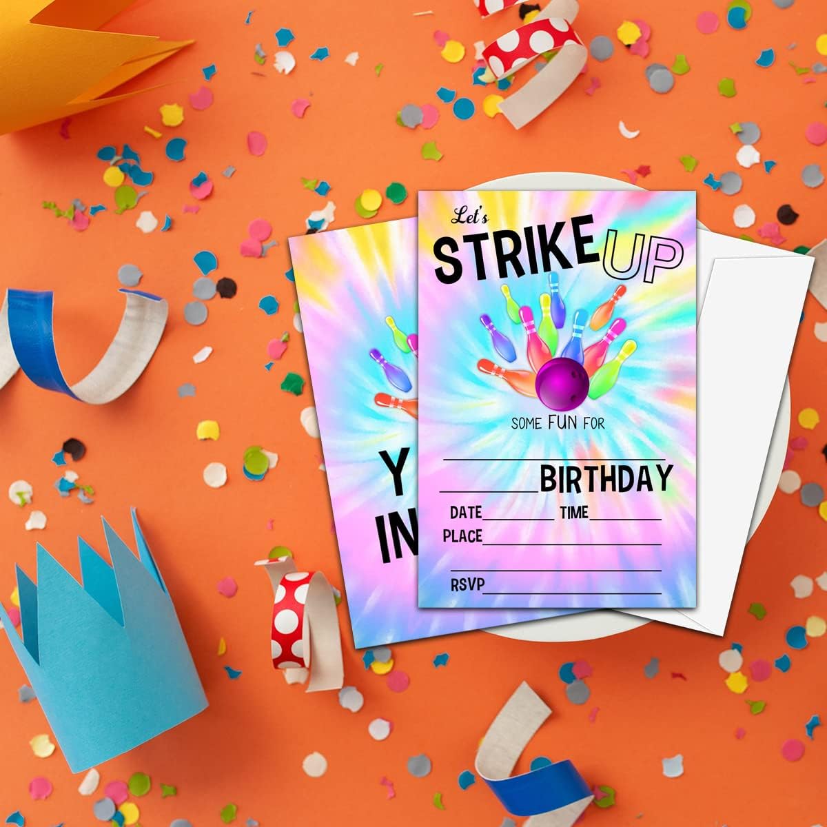 NYCTUG Tie Dye Bowling Birthday Invitation Set