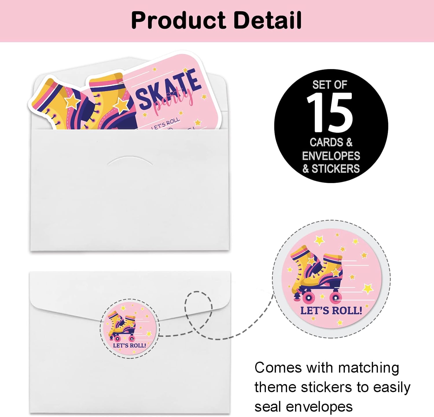 REWIDPARTY Skate Party Shaped Invitations Set of 15