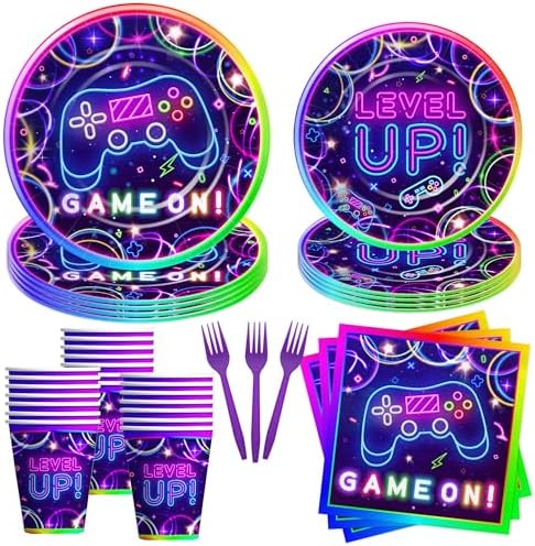Video Game Birthday Plates Napkins Tableware Set for 24 Guests
