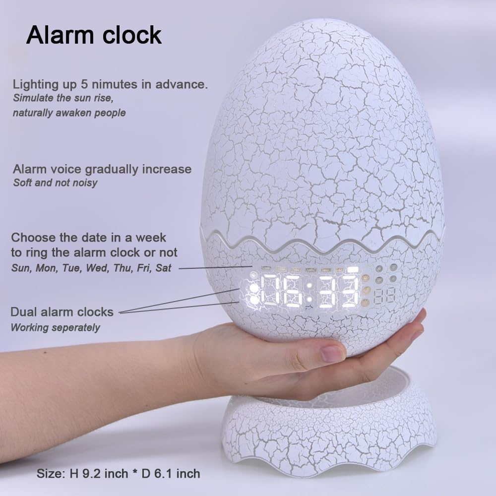 Dinosaur Egg Kids Alarm Clock with Night Light and Lullaby