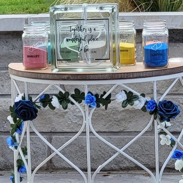 Personalized Blended Family Wedding Sand Set with Glass Vase and Lid
