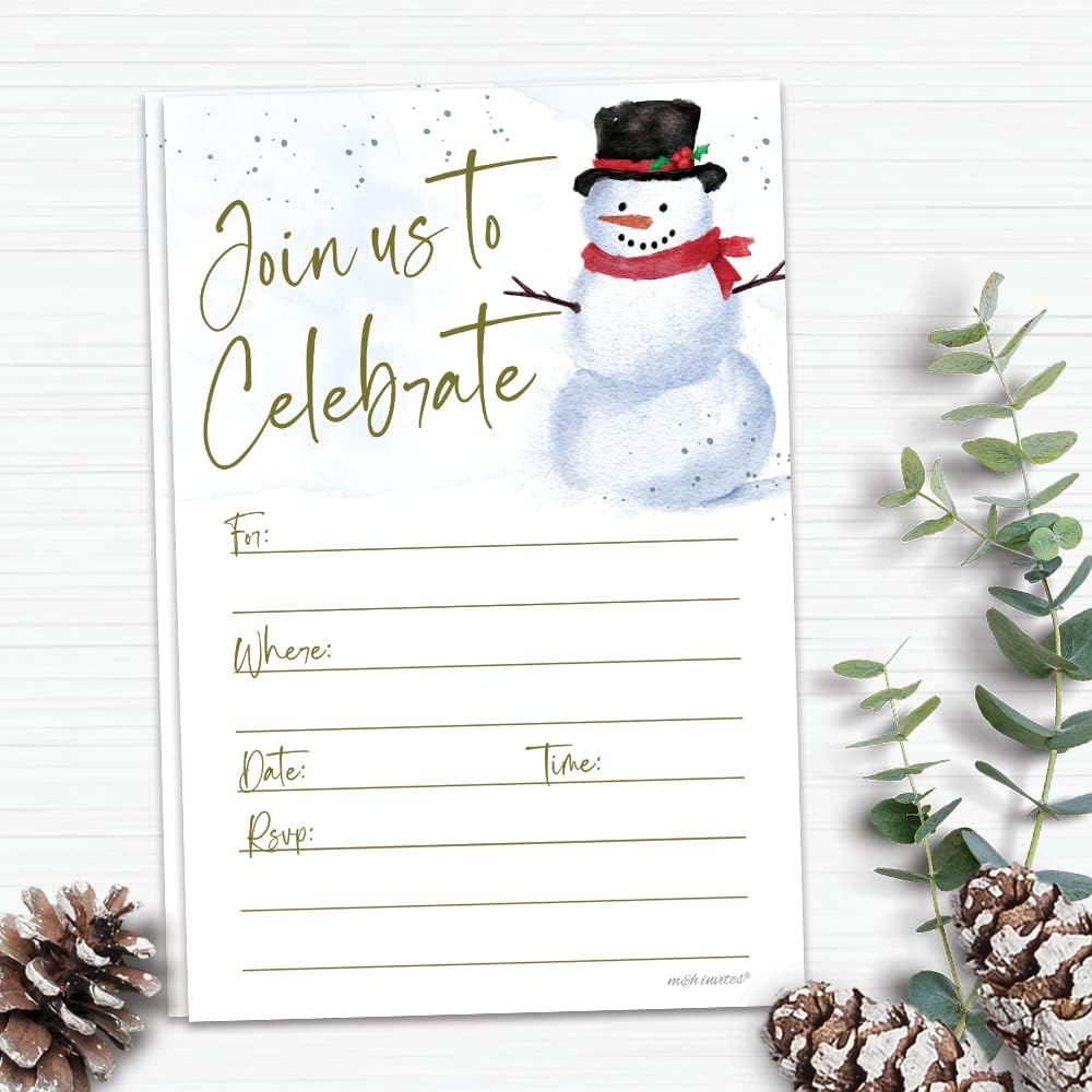 Christmas Invitations - Snowman Party Invites With Envelopes 20 Count
