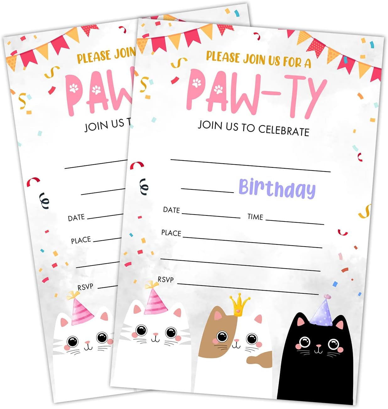 LWBEO Cat Birthday Invitation Cards with Envelopes