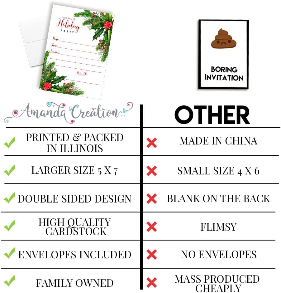 Amanda Creation Holiday Invitations with Envelopes 20 Pack