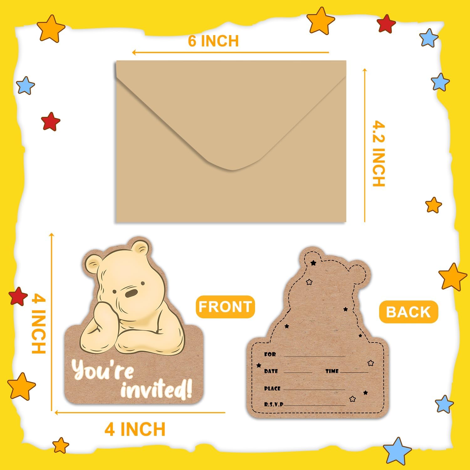 20PCS Winnie The Pooh Party Invitations with Envelopes