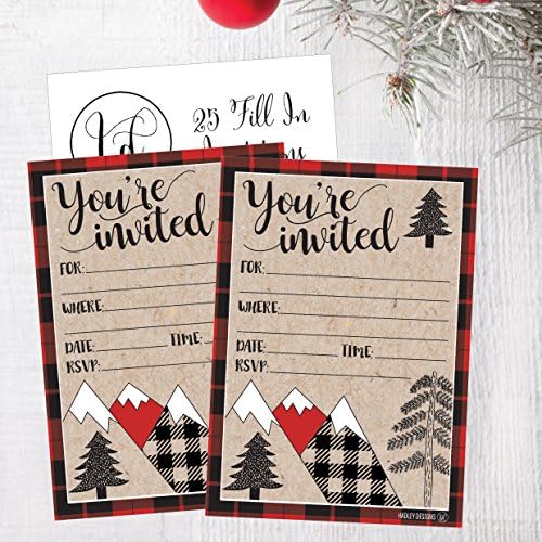 Hadley Designs 25 Plaid Woodland Holiday Invitations
